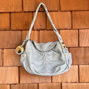 b. makowsky Light blue Leather Shoulder Bag with Braided Strap